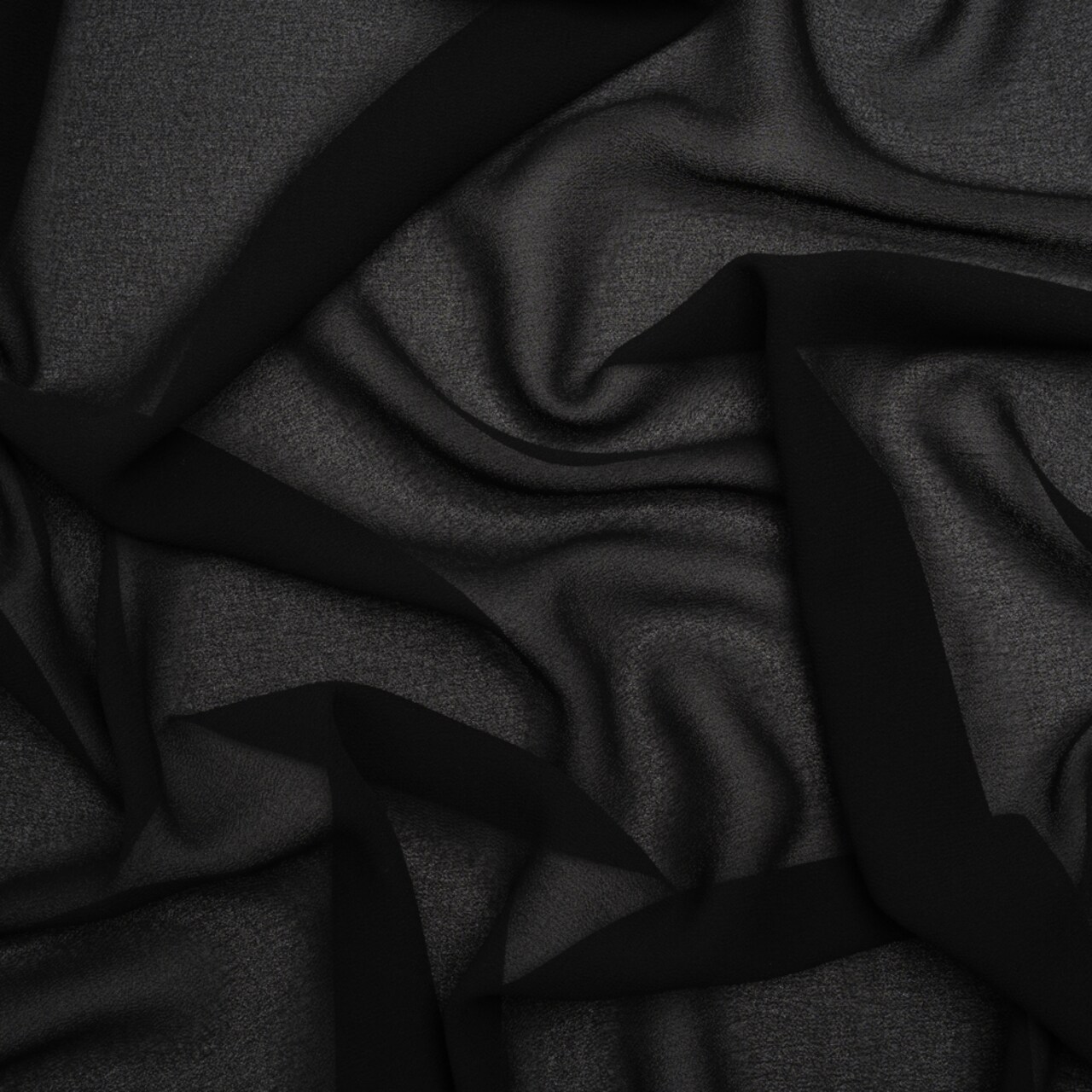 1 Yard Black Solid Polyester Georgette Designer Deadstock Fabric 56 Inch Width